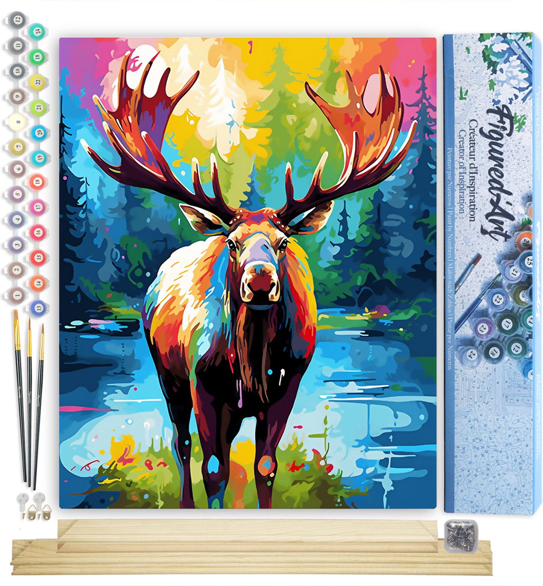 FiguredArt Schilderen op Nummer Volwassenen canvas Kleurrijke Abstracte Eland- Handwerk acrylverf Kit DIY Compleet - 40x50cm met DIY houten lijst